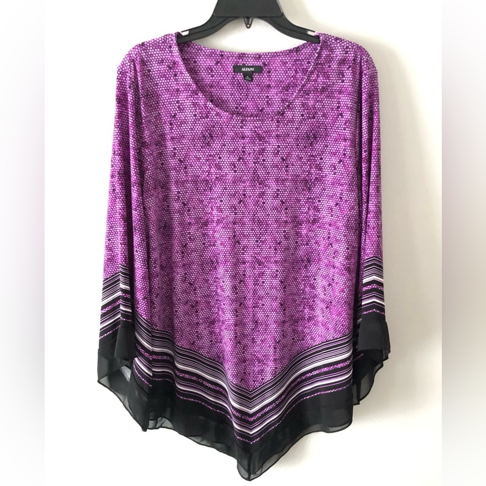 Alfani Chiffon Trim Wide Sleeve Poncho Top